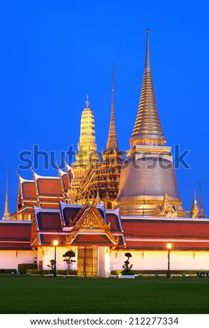 Special Occasion Night Time of Wat Phra Kaew Temple Grand Palace Bangkok, Thailand
