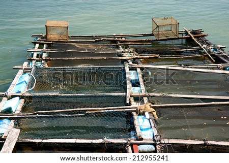 Baskets for keeping fish in water of Thailand fishing man