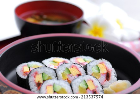 Japanese sushi roll and Miso soup from Japan restaurant