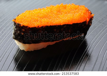 Sushi caviar roll wrap with algae Japanese Food