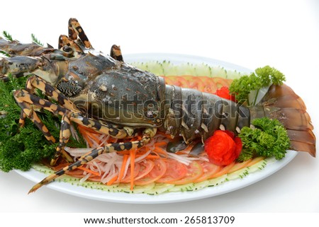 Raw Australian Lobster on Plate in Singapore Restaurant