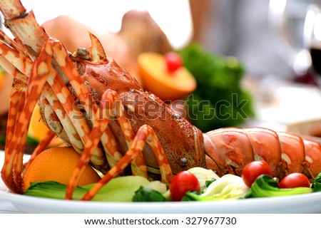 Australian Lobster on Plate in Singapore Restaurant for dinner