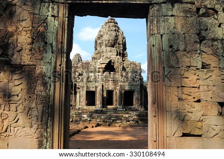 Photo from Angkor Wat world heritage site, Wall frame at Angkor Thom or Bayon temple, Cambodia near Ankor wat, Cambodia