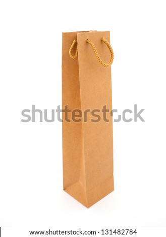 Brown paper bag. Recycled package. Shop bag. Fantastic for WINE. White background. Also for FOOD, DRINKS, BEVERAGES. Tall BAG