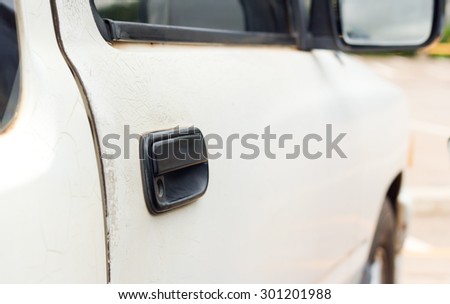 Door handle of white car parts.