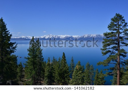 Lake Tahoe National park jointly in the states of California and Nevada, the time is early spring in May 2013. It is a freshwater lake in the Sierra Nevada. It has a surface elevation of 6,225 ft.