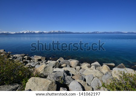 Lake Tahoe National park jointly in the states of California and Nevada, the time is early spring in May 2013. It is a freshwater lake in the Sierra Nevada. It has a surface elevation of 6,225 ft.