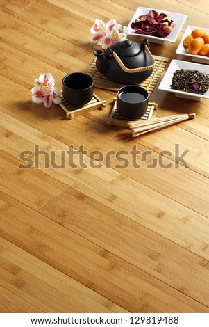 bamboo parquet floor with tea ceremony set bamboo parquet floor with tea ceremony set