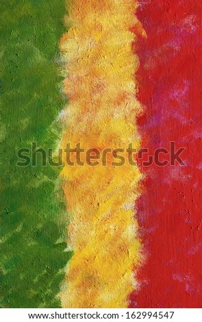 red, yellow and green oil painted vertical flag