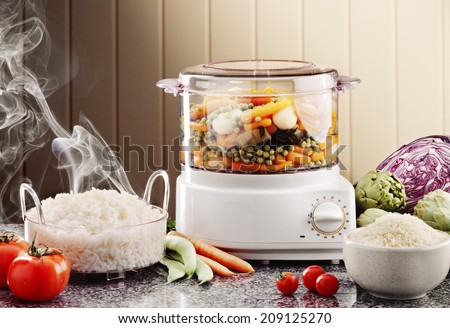 cooking rice and veggies with an electric cooker