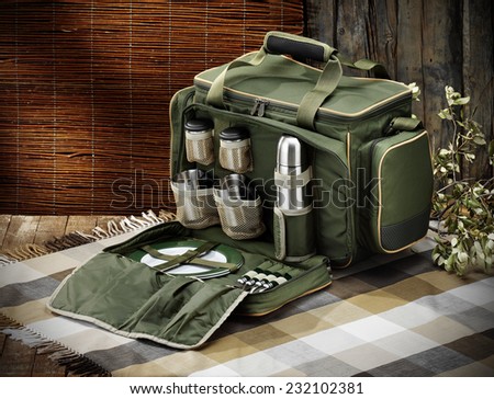 picnic bag for hunters inside hunting lodge