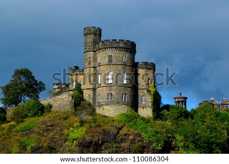 Scottish castle in storm, edinburgh