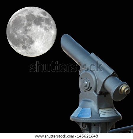 old fashioned telescope looking at the full moon