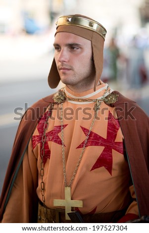 GENOA, ITALY - 8 JUNE  2014 - Unidentified man  during the historical parade of the Maritime Republics Palio