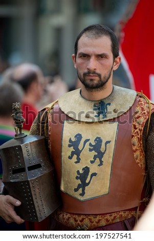 GENOA, ITALY - 8 JUNE  2014 - Unidentified man  during the historical parade of the Maritime Republics Palio