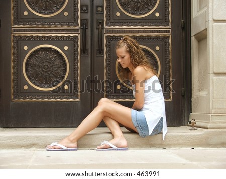 Sad Girl outside Church Wide