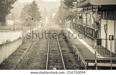 Old train station vintage in small town of Japan retro black and white tone