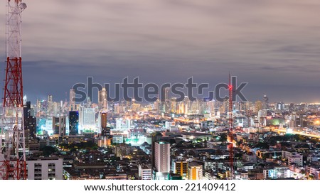 Bangkok, Thailand - August 28, 2014 : Urban scene with city light in landmark see from sky scrapper in Bangkok , Thailand