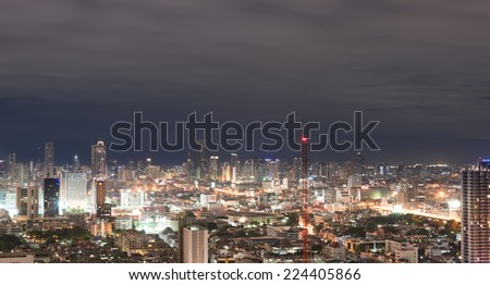 Bangkok, Thailand - August 28, 2014 : Urban scene with city light in landmark with traffic light at night