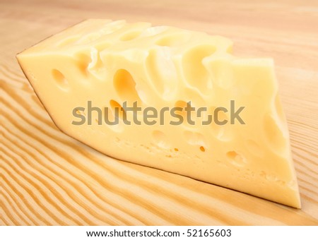 Piece of cheese on wood board