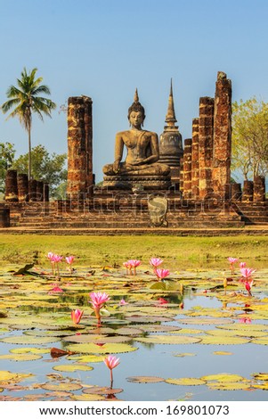 Buddha Statue at Wat Mahathat in Sukhothai Historical Park Thailand Buddha Statue at Wat Mahathat in Sukhothai Historical Park Thailand