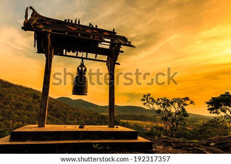 Ancient bell at sunset in Phrabuddhachay Temple Saraburi Thailand Ancient bell at sunset in Phrabuddhachay Temple Saraburi Thailand