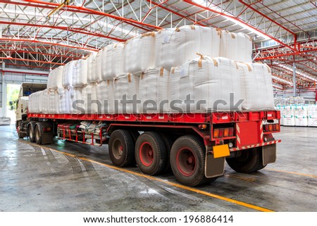 Truck transporting at port in warehouse