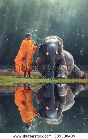 Monk and Baby Elephant