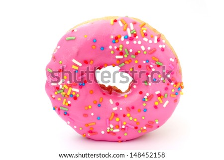 Donut With Pink And Yellow Isolated On A White Background