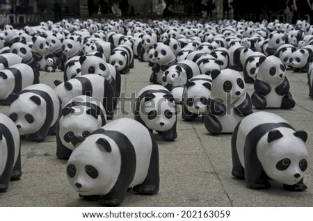 HONG KONG - JUNE 28, 2014: 1600 Pandas in Hong Kong - After nearly 100 exhibitions, 1600 Pandas has landed Hong Kong and are displayed in PMQ building (35 Aberdeen Street, Central, Hong Kong).