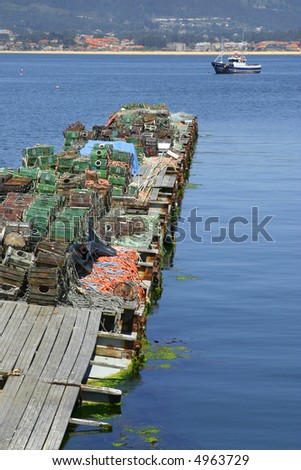 Old dock with nets of fishing in Galicia, Spain