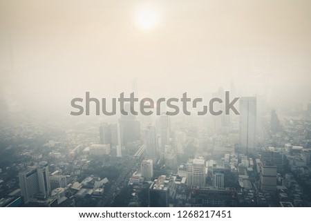 Cityscape of Bangkok the capital cities of Thailand covered by mixture of dust in air pollution, it is unhealthy.