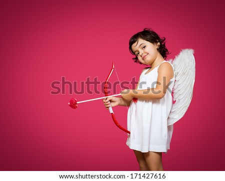 cupid little girl with a bow, arrow and wings