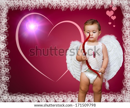 baby cupid with a bow, arrow and wings