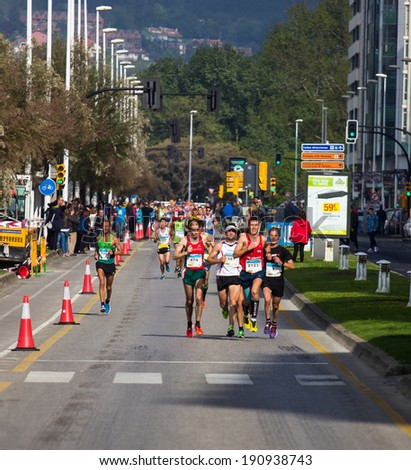 GIJON, SPAIN - MAY 3, 2014: Participants in the annual half marathon in the city of Gijon, Spain, on Saturday, May 3, 2014.
