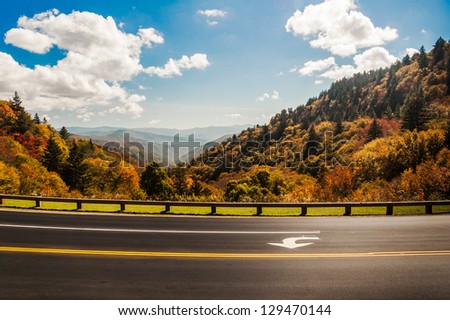 Overlook, blue sky vista, Great Smoky Mountains National Park.