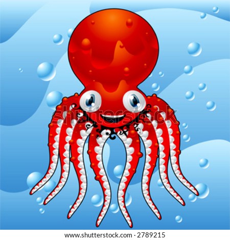 Cartoon Pictures Of Octopuses. stock vector : Red octopus