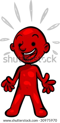 Vector, Clip Art illustration of little red Smartoon person expressing happy, surprised emotions. Hand drawn artwork.