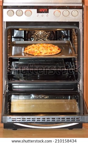 Freshly baked homemade pizza in the electric oven