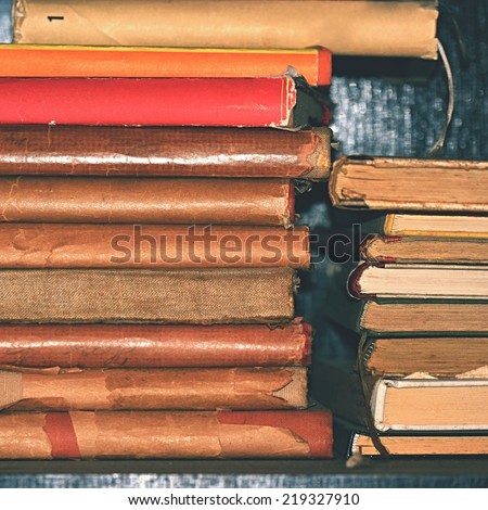 Old books in library. Retro and antique style