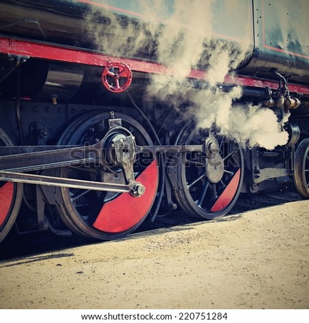 Vintage black steam powered railway train.