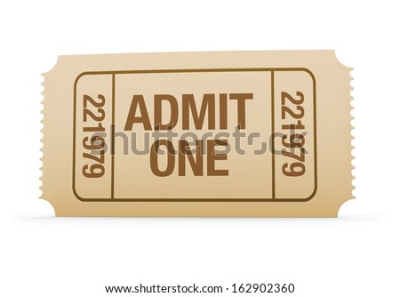 Admit one event ticket isolated on white.
