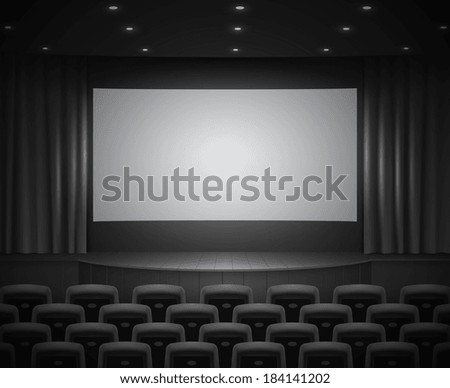 retro cinema or theater hall, vintage black and white style.