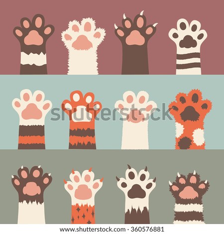 cats paw icon set, isolated on background. simple cartoon flat style, vector illustration.