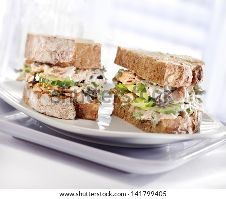 tuna sandwich with brown bread served on a plate