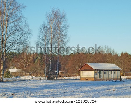 Small country house, made from trailer, in winter