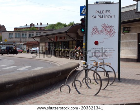 LIEPAJA, LATVIA - JULY 6, 2014: Bike parking place stands looks like retro bikes.