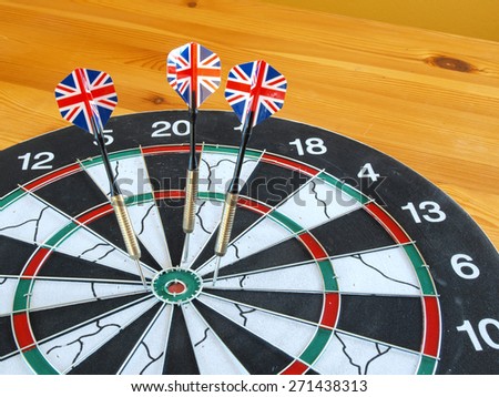 Game with darts in colors of UK flag