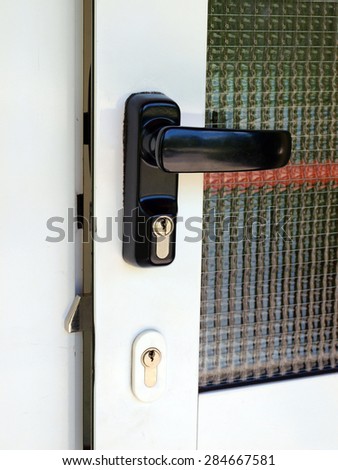 Door handle and lock mechanism modern close up