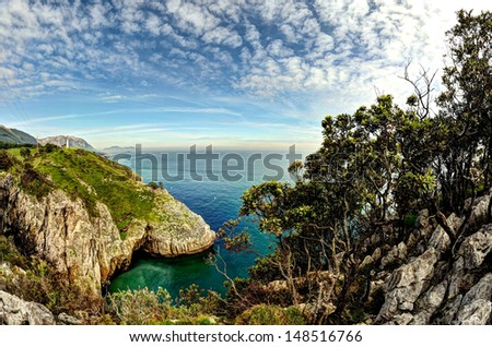 Coastal landscape over Atlantic ocean near Islares, north part of the Spain.